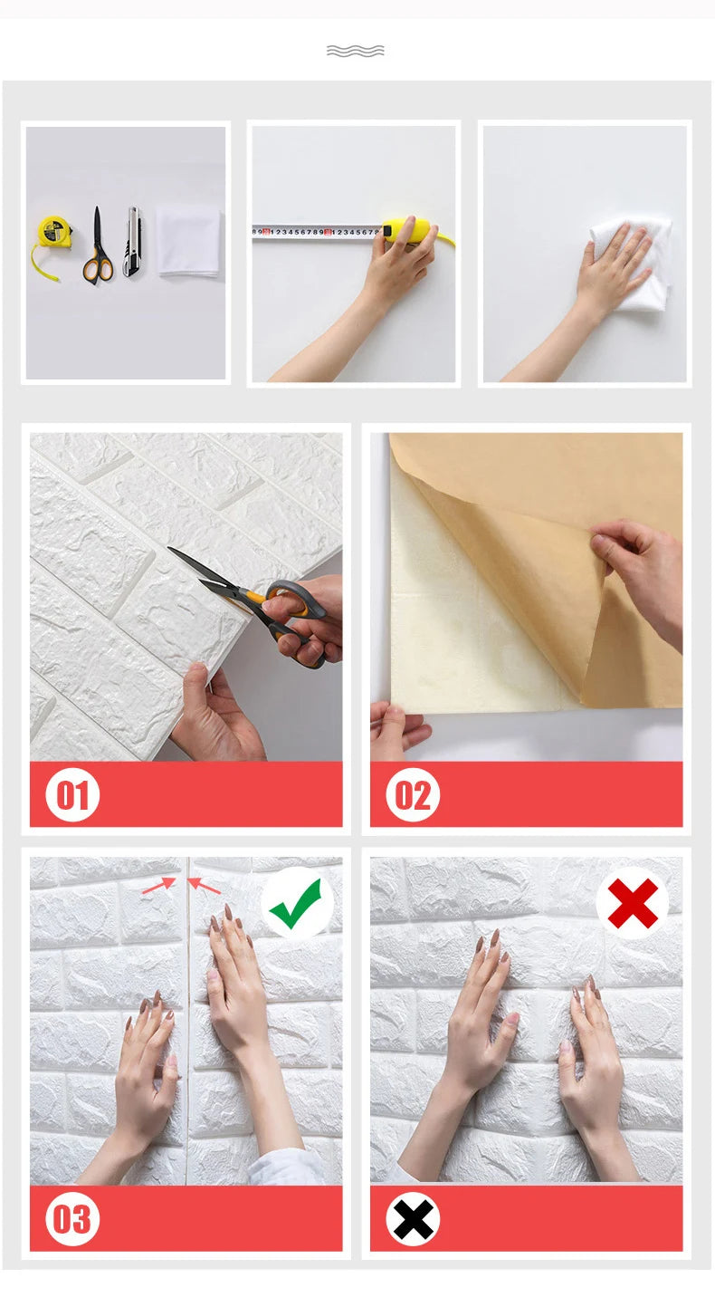 Giấy Dán Tường 3D Chống Nước Giả Gạch 70x100cm