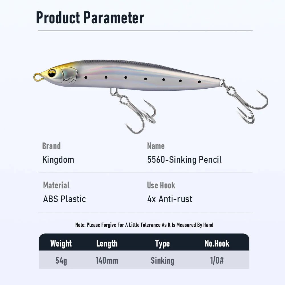 Kingdom Sinking Pencil Lure 140mm 54g Long Casting Saltwater Artificial Stickbait Hard Wobblers Seabass Trolling Jerkbait