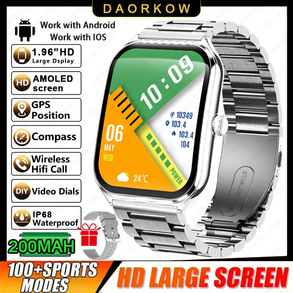 Đồng hồ thông minh mỏng nhẹ 1.96'' hỗ trợ 100+ môn thể thao