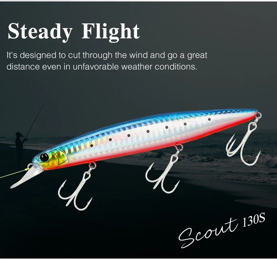 TSURINOYA 130S Sinking Minnow Fishing Lure SCOUT 130mm 24g Long Casting Seabass Flounder Artificial Large Sea Fishing Hard Baits