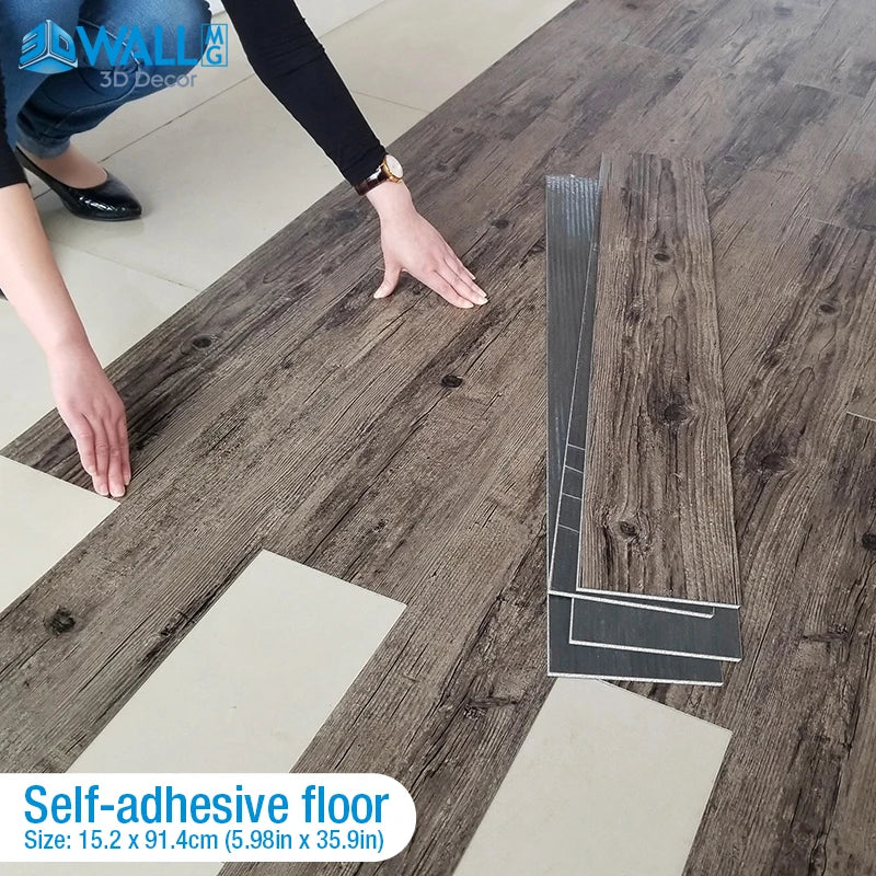 Wood Grain Floor Sticker Nordic Style Foil Bottom Repeated Self-adhesive Waterproof for Living room Toilet Kitchen Home Stickers