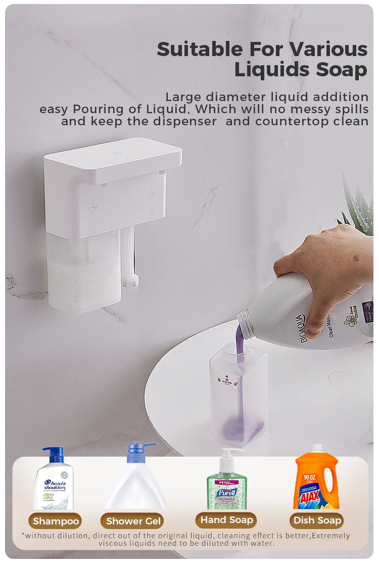 600ml Automatic Foam Soap Dispenser Double-Head Touchless Rechargeable 3-Level Adjustable Induction Sensor for Kitchen Bathroom