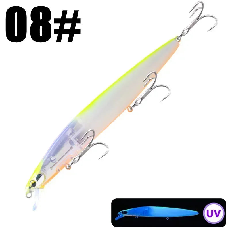 GREENSPIDER New UV 145mm/27g Floating Minnow Long Casting Hard Bait Flash Blade Wobbler Fishing Lure Sea Bass Lure