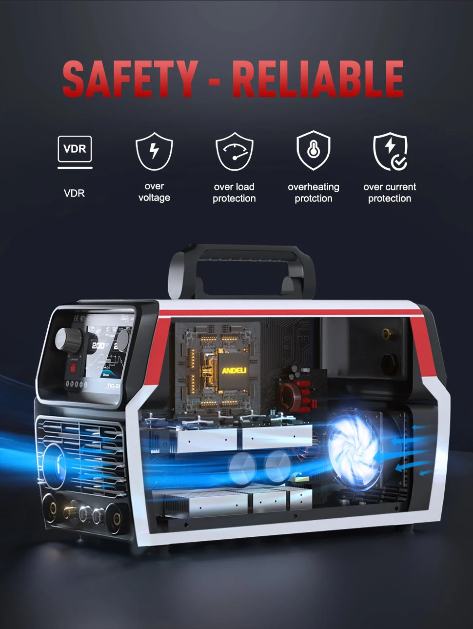 ANDELI AC/DC TIG Welding Machine TIG Pulse Stick/Spot/Aluminum Welding/Cold TIG Welder Square/Trapezoid/SINE Wave MultiProcess - Daisan Mart