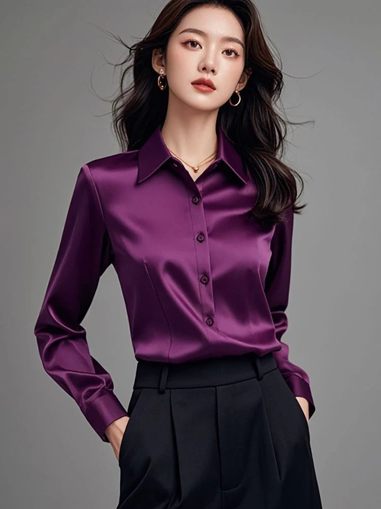 Áo Sơ Mi Lụa Công Sở Nữ Hàn Quốc Dáng Ôm Dài Tay - Daisan Mart
