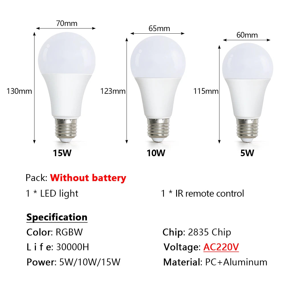 RGB Color Changing LED Bulb E27 Remote Control