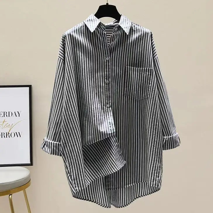 Striped Shirt Women Shirts Summer Autumn Fashion Female Office Lady Loose Blouse Long Sleeve Sun Protection Tops Casual Shirts