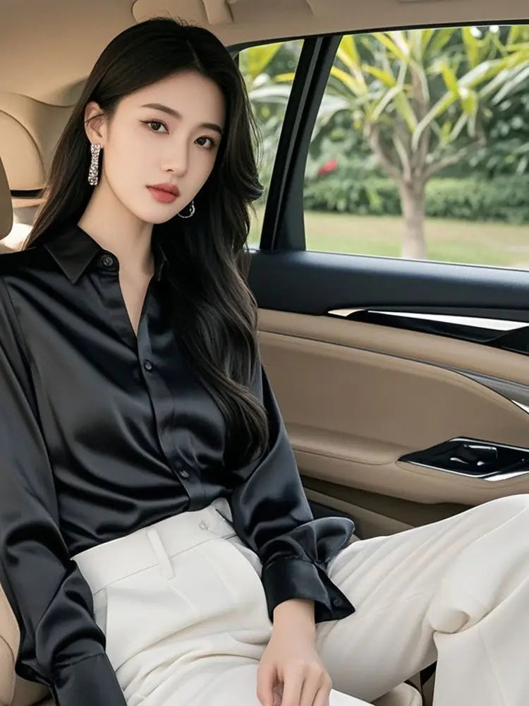 Áo Sơ Mi Lụa Công Sở Nữ Hàn Quốc Dáng Ôm Dài Tay - Daisan Mart