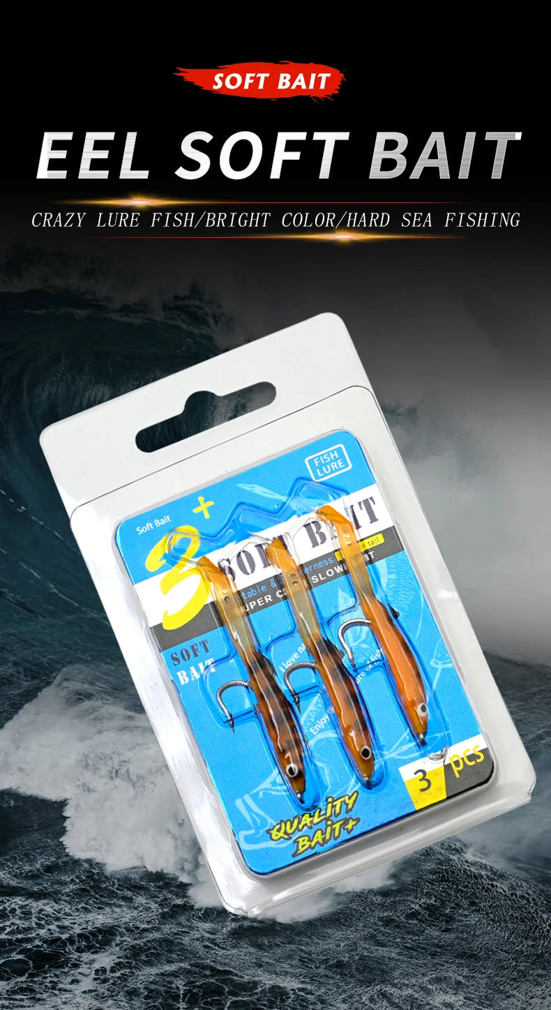 Afishlure Pesca Eel Soft Fishing Lure Glow Soft Bait with Hook Sea Fishing Tackle Raglou Fishing Lure 3pcs 55mm