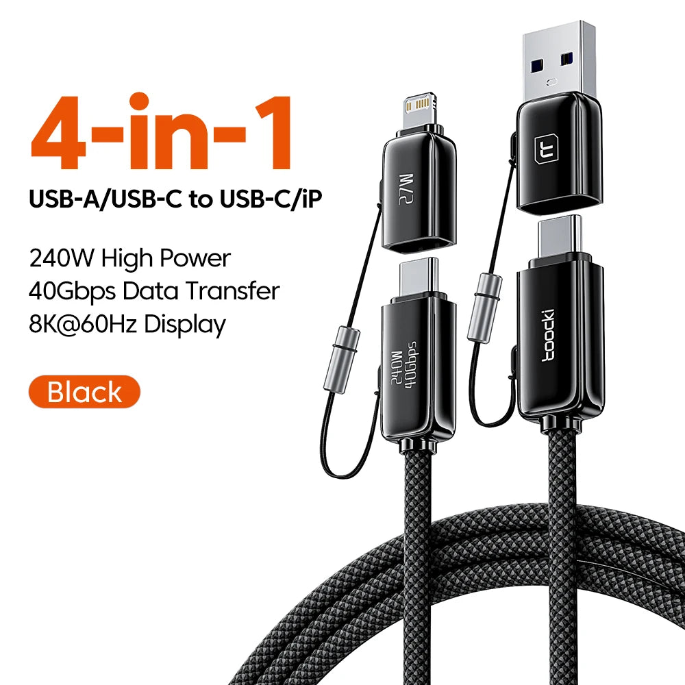 Toocki 240W 4-in-1 USB Cable PD 3.1 USB C To Type C TO Lighting 8K@60Hz 40Gbps Data Cable For iPhone 16 15 Samsung S23 Macbook