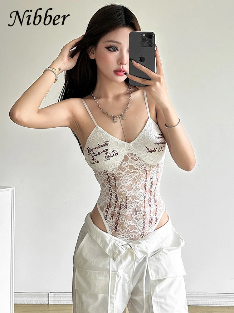 Nibber Patchwork Woman Bodysuit Sling Off Sleeves Skinny Backless Personality Chick Versatile Atmosphere Fashionable Outfits