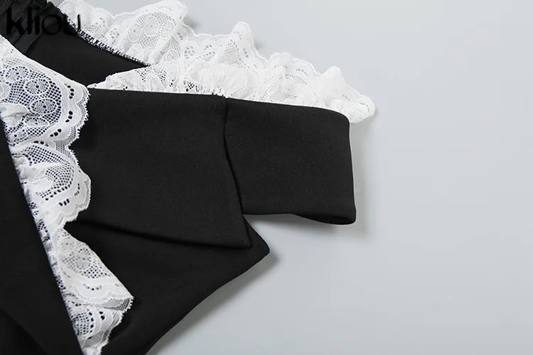 Kliou Women's Bodysuit Mesh Lace Off-the-Shoulder Fashion