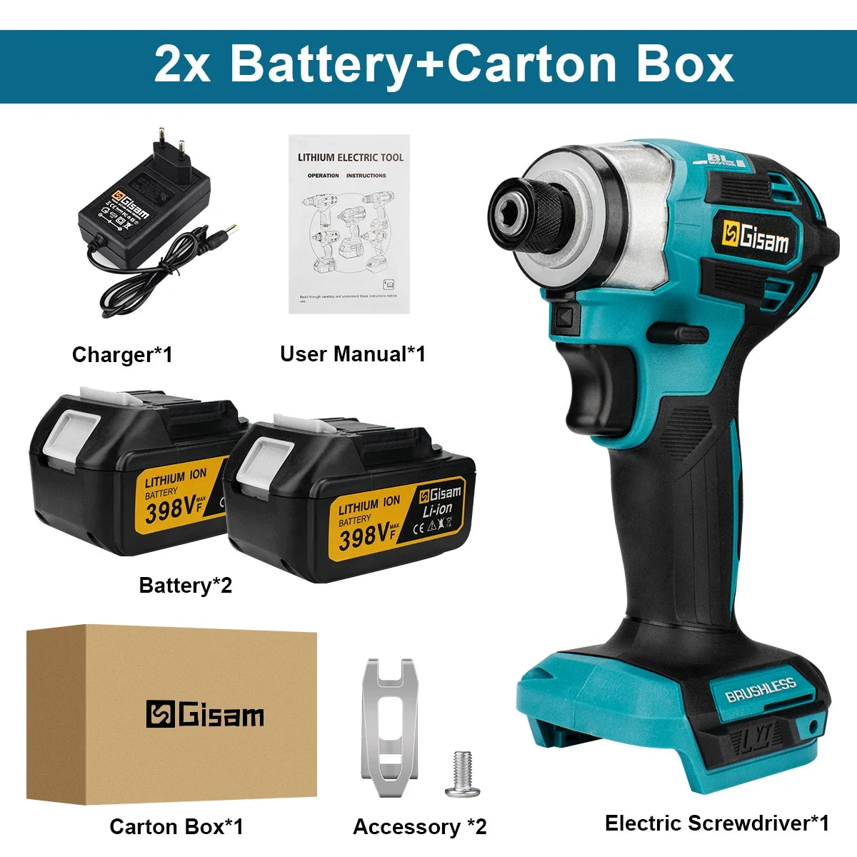 688N.m 1/4'' Brushless Electric Screwdriver Cordless Screwdriver Electric Drill Impact Driver Kit for Makita 18V Battery Battery