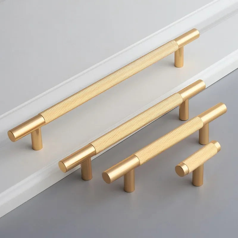 Long Knurled Handle Kitchen Cabinet Door Handles Drawer Pulls Aluminum Alloy T Bar Bedroom Knobs Wardrobe Furniture Hardware