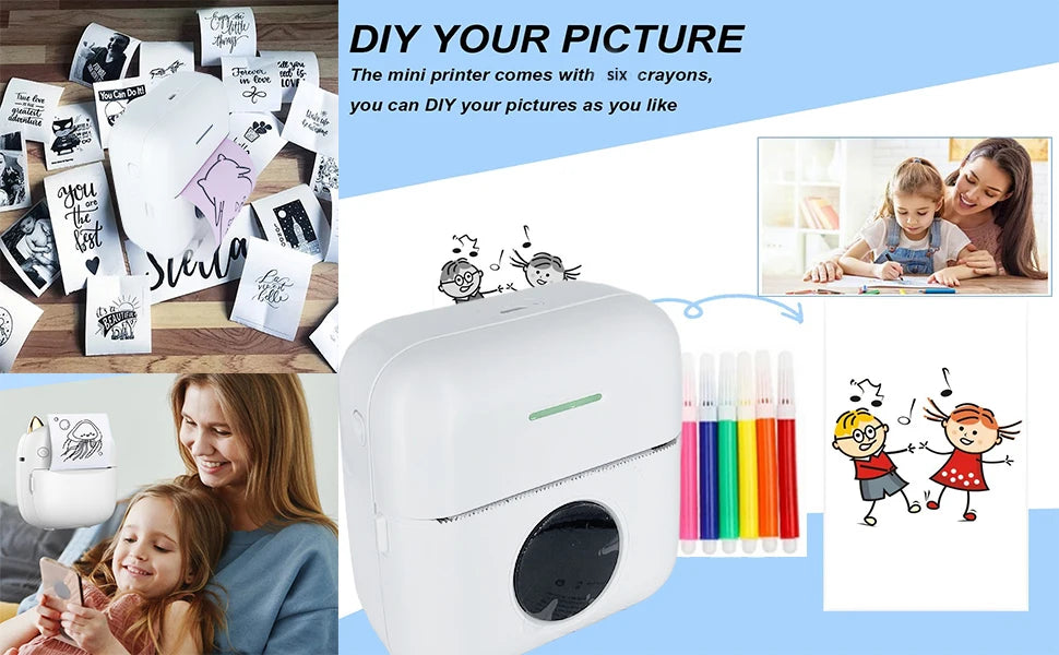 Mini Inkless Sticker Printer HD Thermal Sticky Note Print Pod Sticker Maker Portable Bluetooth Pocket Printer for Notes DIY - Daisan Mart