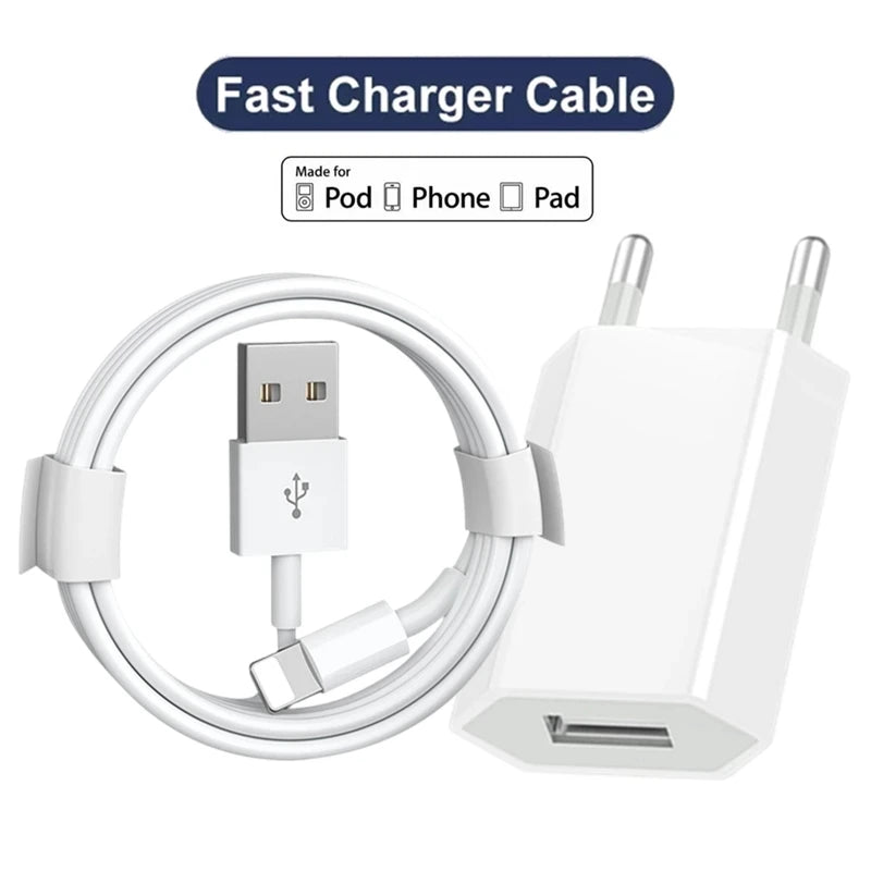 Sạc Nhanh EU USB Cho iPhone 15-11 & Cáp Dữ Liệu