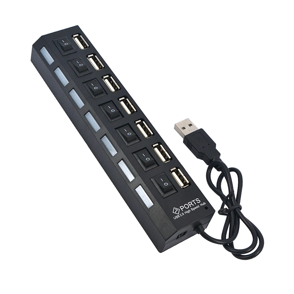 Hub USB 7 Cổng 2.0 Đa Năng với Công Tắc và Cáp Chuyển