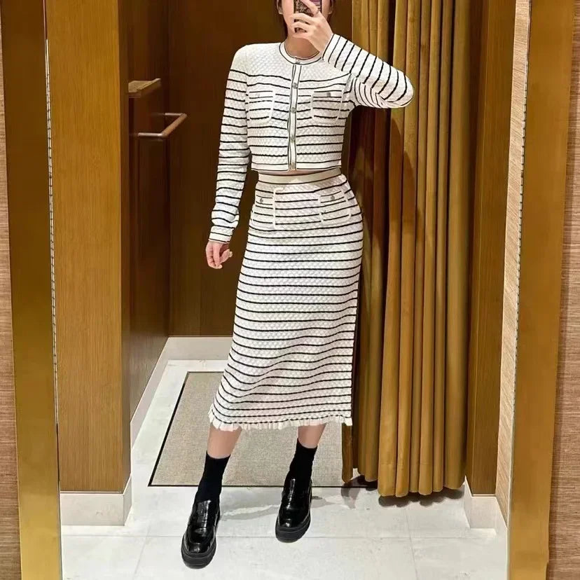 Elegant Women's Suit: Sweater Dress &amp; Pocket Cardigan