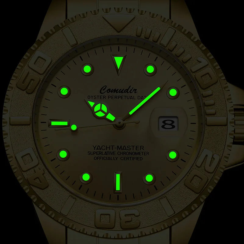 Men's automatic mechanical watch with exposed movement, water resistant, luminous