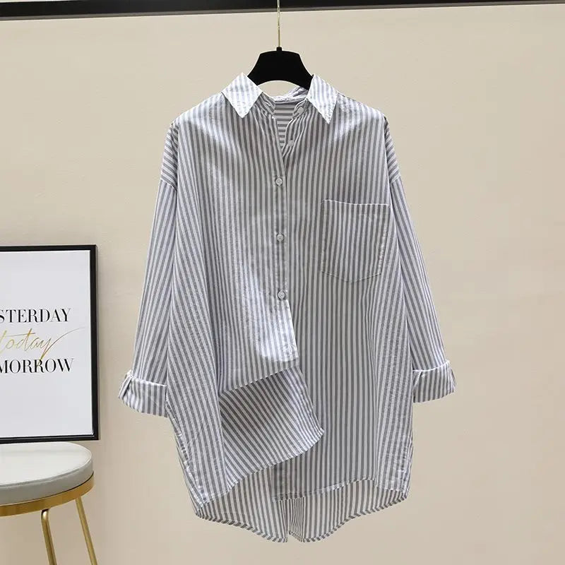 Striped Shirt Women Shirts Summer Autumn Fashion Female Office Lady Loose Blouse Long Sleeve Sun Protection Tops Casual Shirts