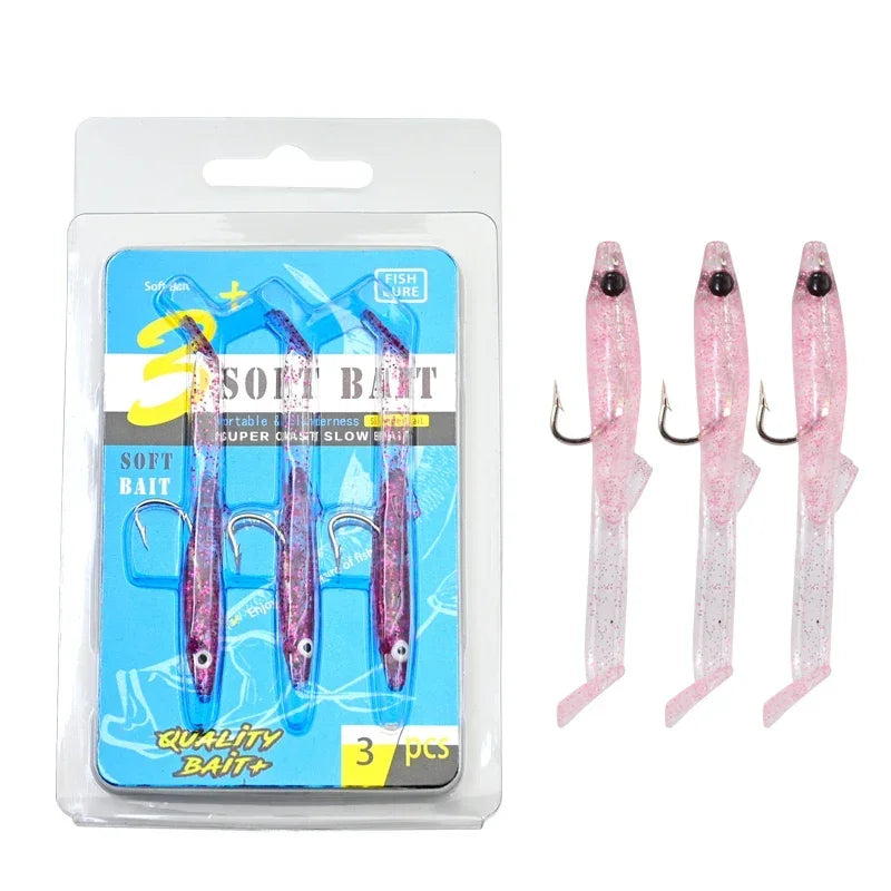 Afishlure Pesca Eel Soft Fishing Lure Glow Soft Bait with Hook Sea Fishing Tackle Raglou Fishing Lure 3pcs 55mm