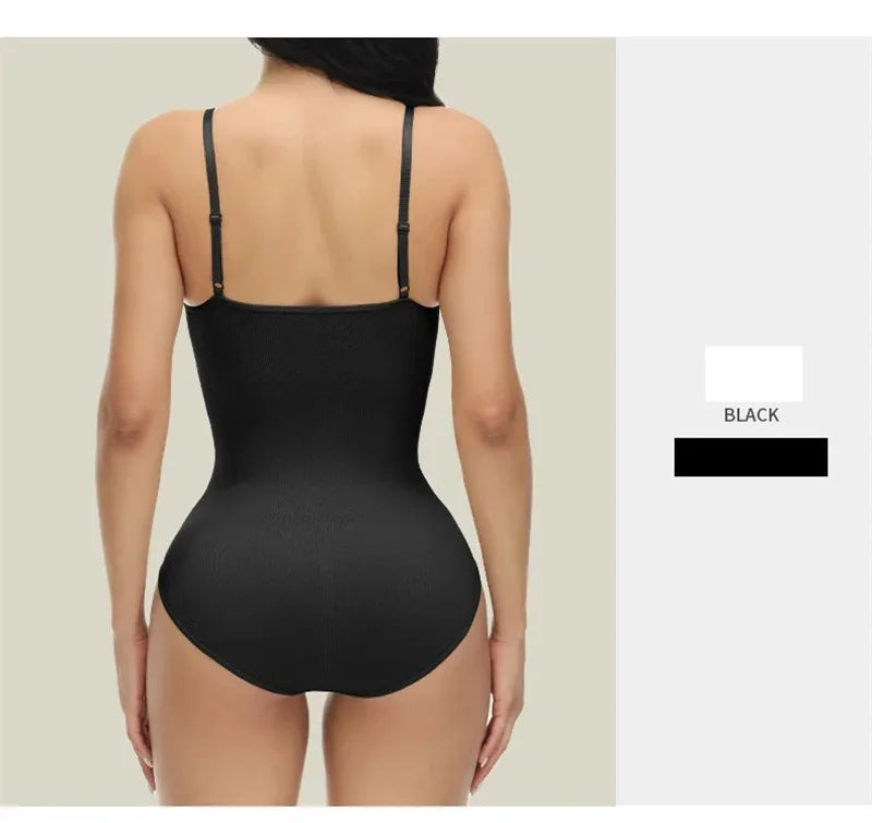 Compression Bodysuit V-neck Slim Straps Ultra-thin Open Back