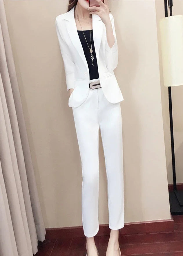 Office Outfit Professional White Wear To Work Trouser Suit Two Piece Set Pants for Women Womens 2 Pant Sets Black Blazer and Xxl - Daisan Mart