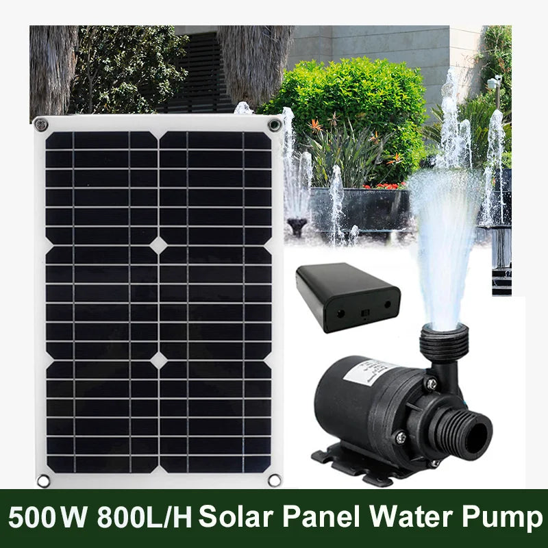 500W 800L/H Solar Panel Power Bank Water Pump Set Ultra-quiet Submersible Water Pump Motory Fish Pond Garden Fountain Decoration - Daisan Mart