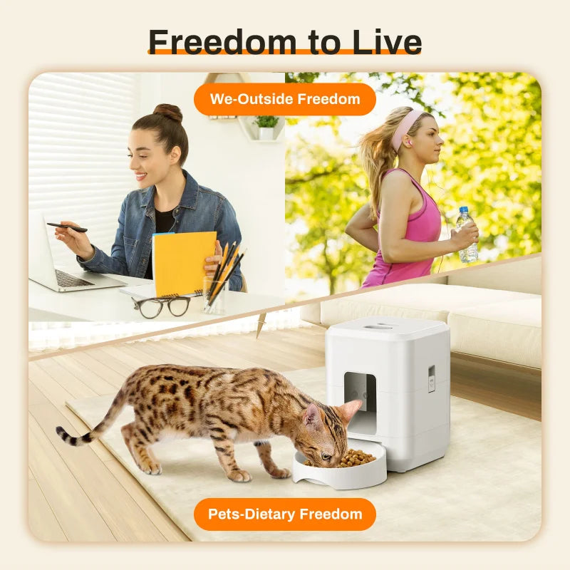 2L Automatic Pet Feeder for Cats with WiFi Smart Control Smartphone App Timed Quantitative Feeding Remote Feeding Cat Feeder