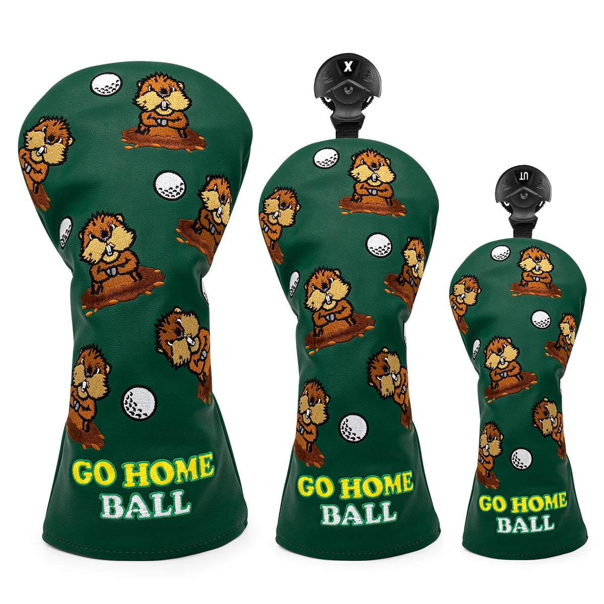 Groundhog Premium Embroidered Green Leather Golf Club Cover
