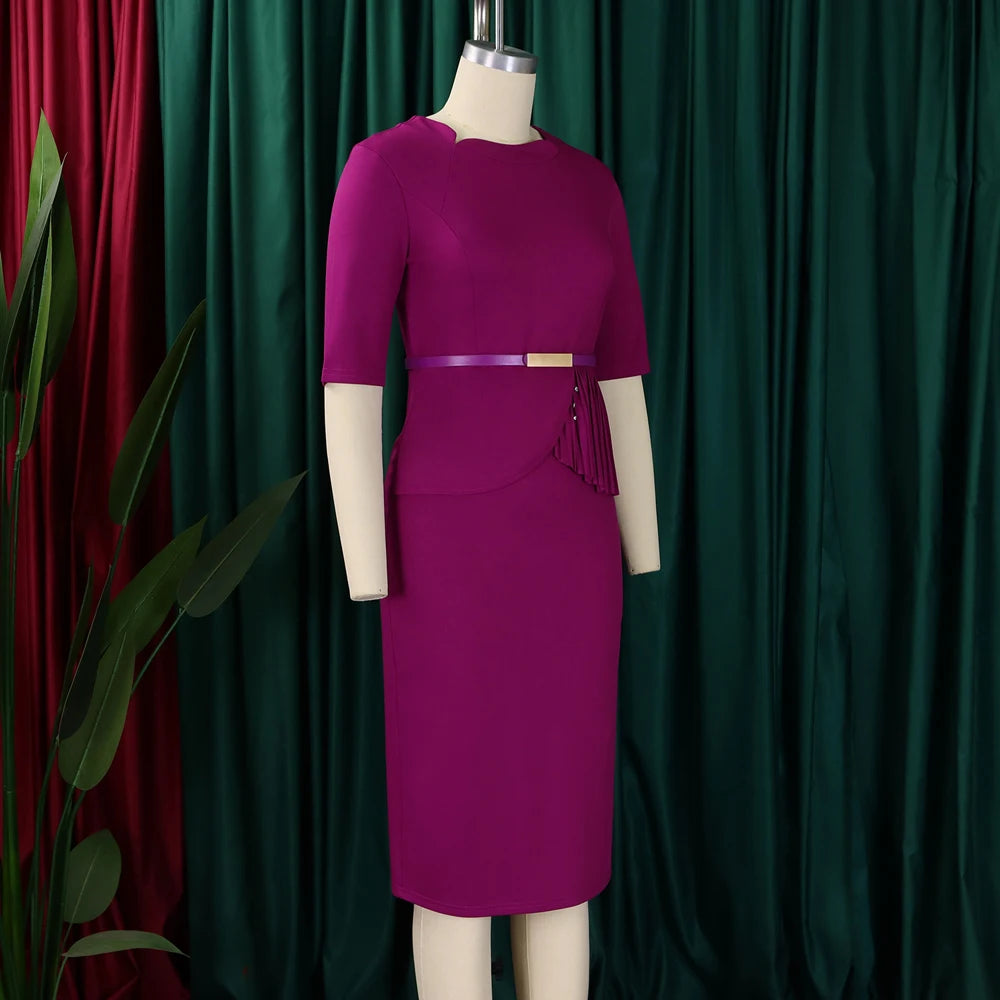 Office Dresses for Ladies 2024 Latest Summer Simple Elegant Half Sleeve Formal Church Dress Women Knee Length Pencil Peplum Dres - Daisan Mart