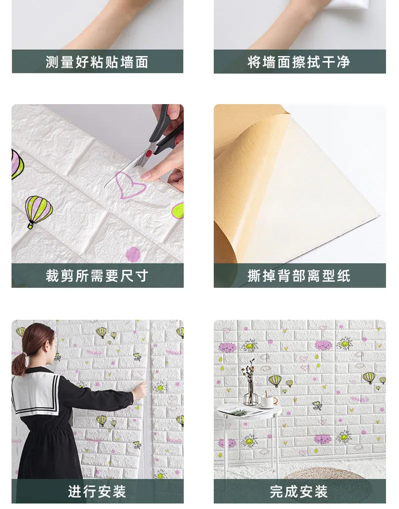 3D Foam Brick Wall Panels Stickers Self Adhesive Waterproof Living Room Wallpaper Wall Decal Home Decor Wallcovering TV Backdrop