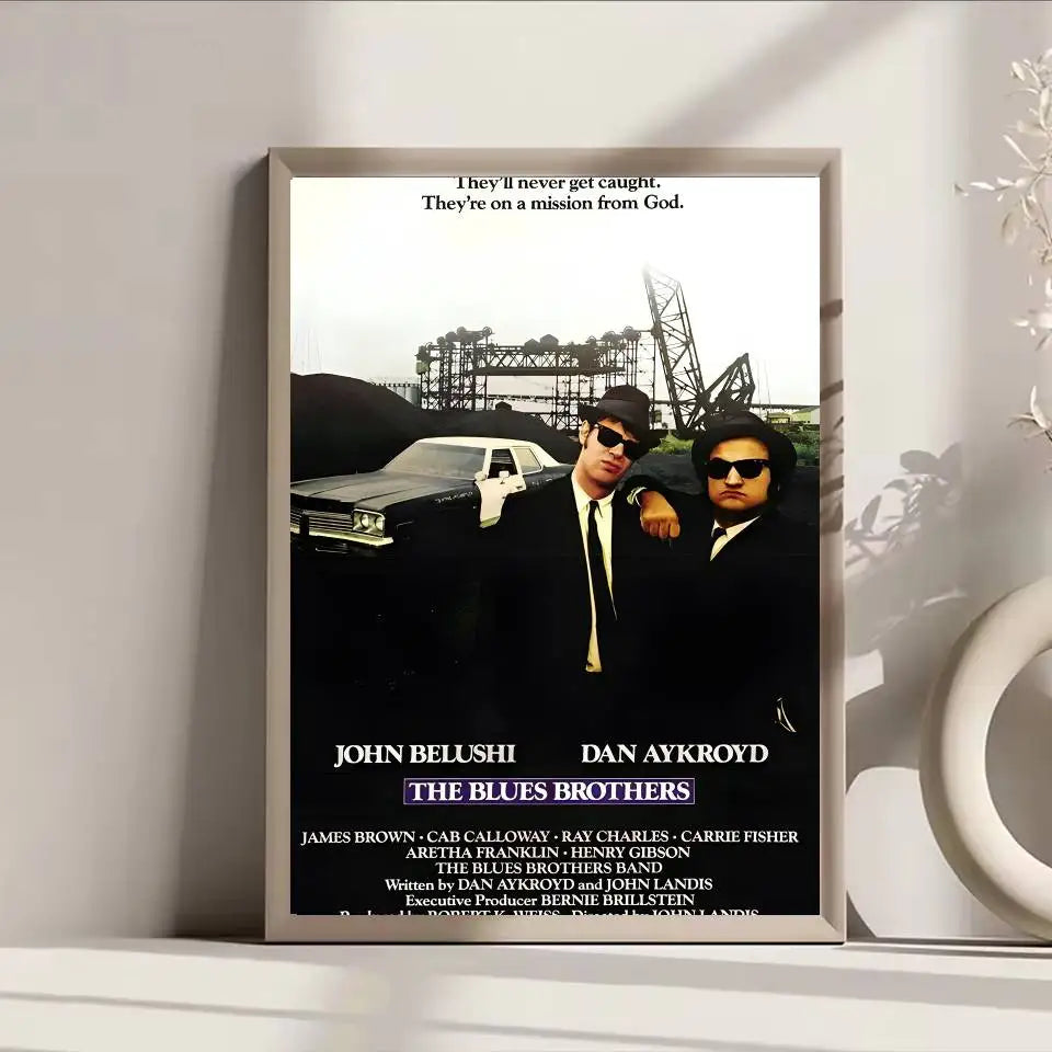 B-Blues Brothers Vintage Movie Poster Self-adhesive Art Waterproof Paper Sticker Coffee House Bar Room Wall Decor