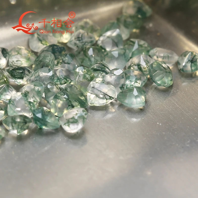 Natural Agate Moss Heart 3-4mm Jewelry