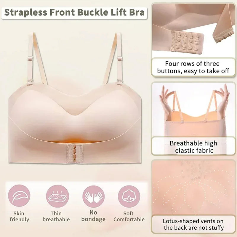 Women's hidden breast lift wireless bra, large size