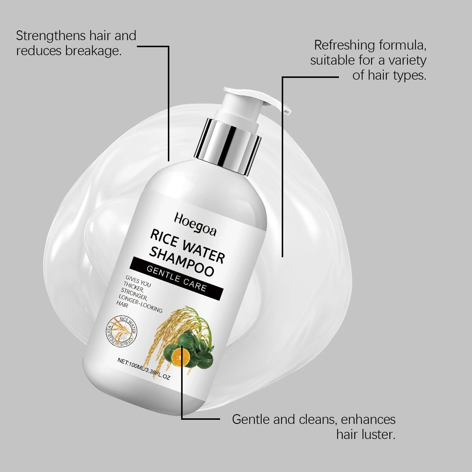 Rice Shampoo Reduces Hair Loss, Deep Nourishes, Restores Dry Hair