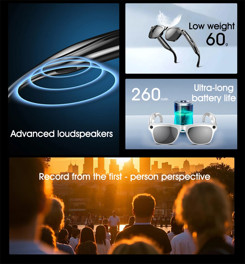 LIGE AI Smart Glasses: Bluetooth Calling, Camera, Music