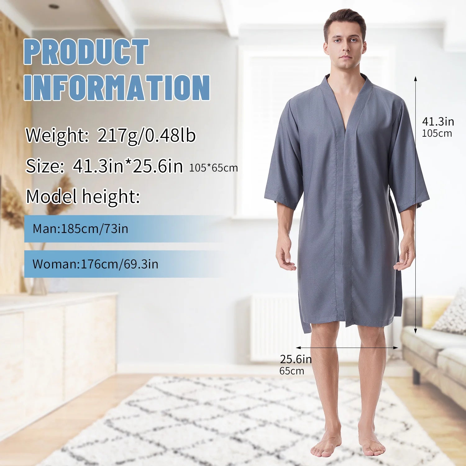 Microfiber Unisex One Lined Cooling Robe with Belt, Soft Lightweight and Super Absorbent, Friendly-Skin, Beach, Bathroom