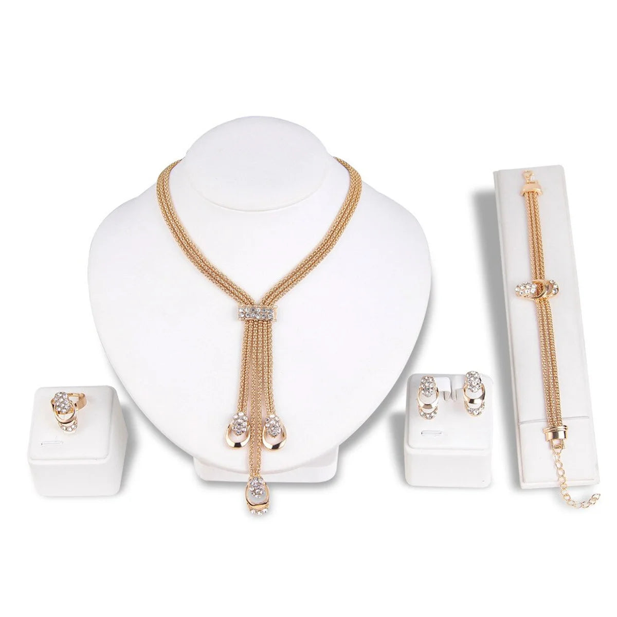 4-Piece Gold Jewelry Set: Ring, Necklace, Bracelet, Earrings