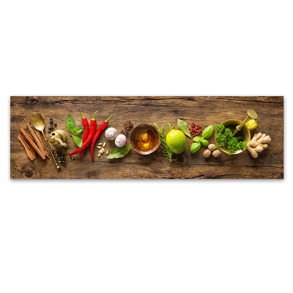 Kitchen Spice Canvas Wall Art, Grain Spice Spoon Chili Lemon Poster Printing Wall Art for Living Room and Dining Room Home Decor