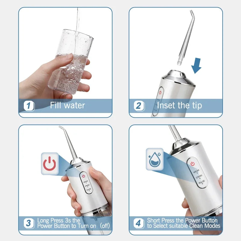 Máy Tăm Nước Cầm Tay 4 Đầu Sạc USB Chống Nước