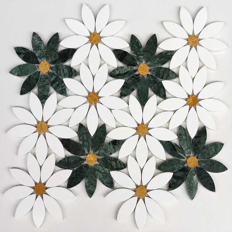 Building materials marble white-green stone mosaic sunflower toilet balcony residential hotel floor decoration background wall - Daisan Mart