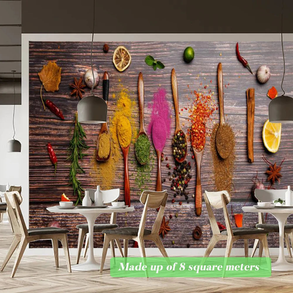 Custom Size Mural Wallpaper 3D Grilled Steak Pizza Shop Donuts Wall Painting Restaurant Cafe Modern Kitchen Spices Wall Papers