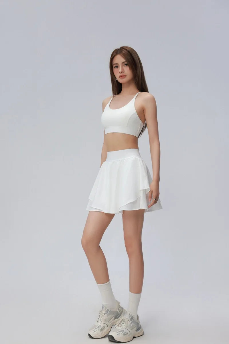 Women's Cross-Waist Yoga Skirt for Gym with Inner Pants &amp; Pockets