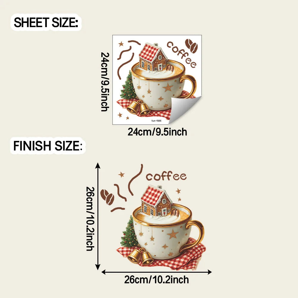 Christmas Coffee Cup Wall Stickers Living Room Restaurant Decoration Mural Cafe for Kitchen Home Decor Self-adhesive Wallpaper