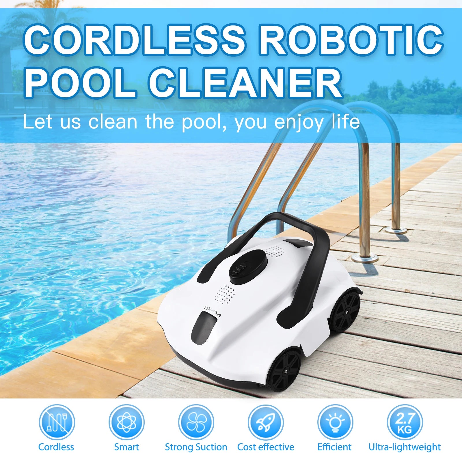 Pool Vacuum Automatic Robotic Pool Cleaner Cordless Robotic Pool Vacuum for In Ground Flat Pools Cordless Robotic Pool Cleaner