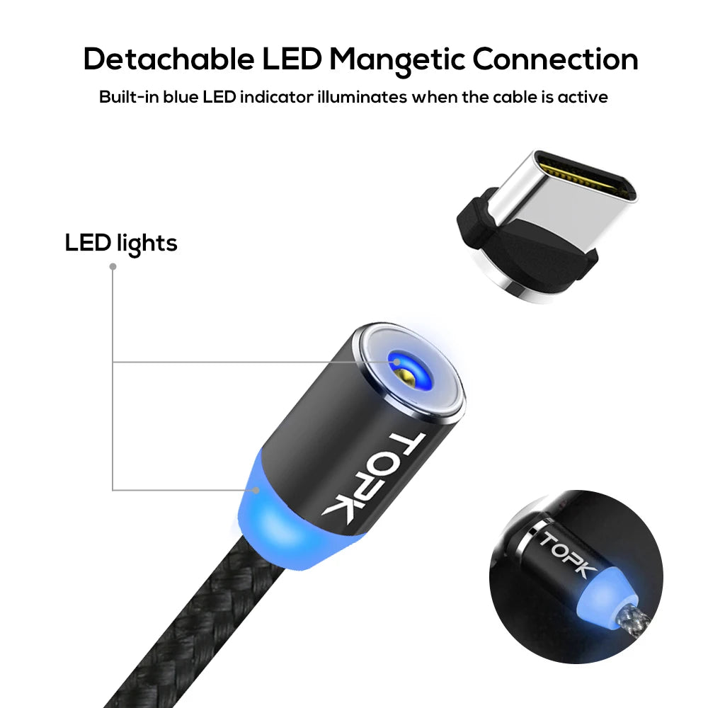 TOPK 3in1 Magnetic Anti-Tangle 360 ​​Degree Charging Cable