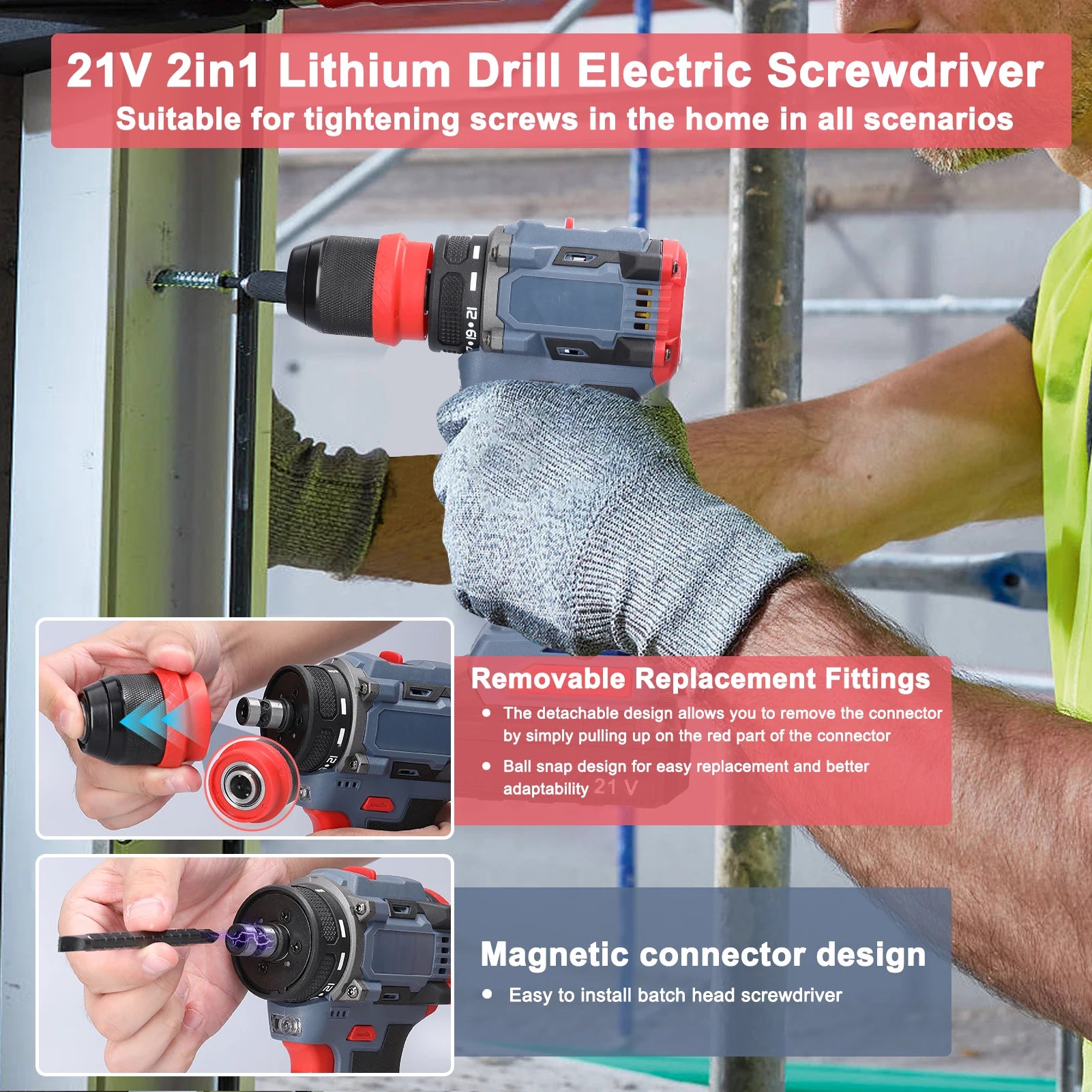 21V 2in1 Electric Drill Rechargeable Screwdriver 55Nm Torque Brushless Screwdriver Practical Screw Driver Repairing Power Tool