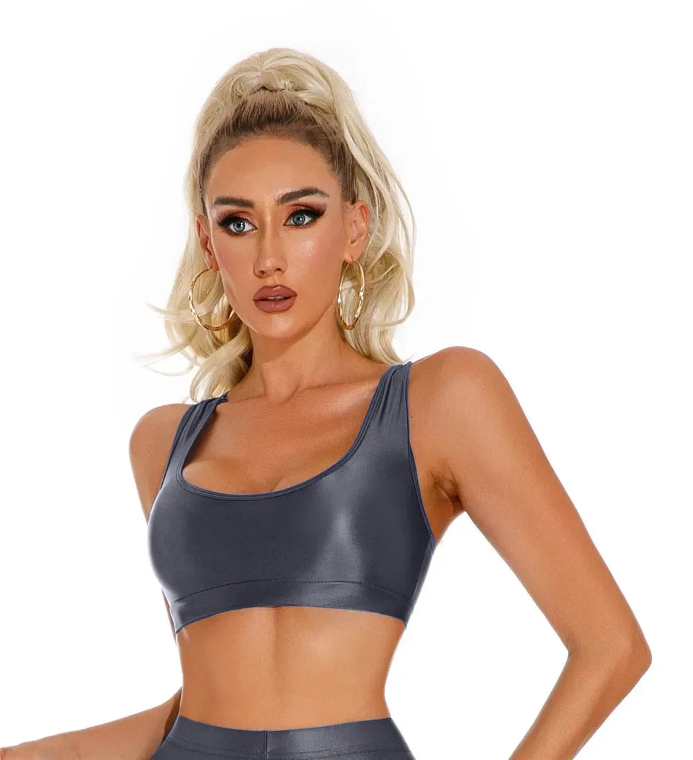 Women's Sexy Crop Top Bodycon Sports U-Neck