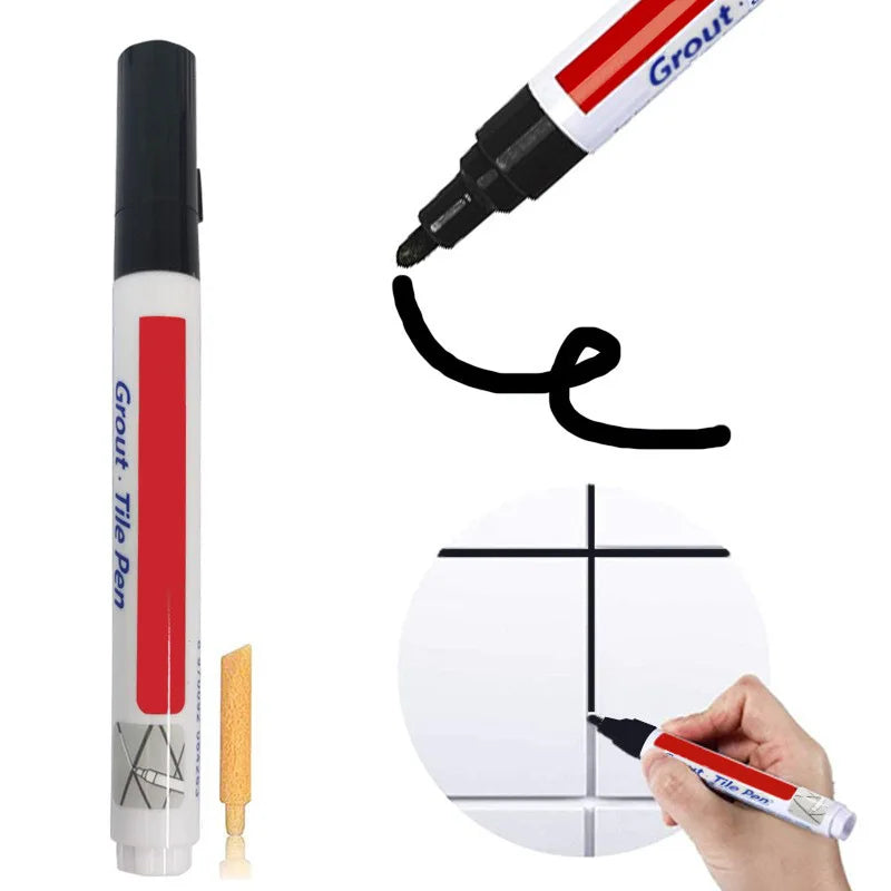 Ceramic Tile Pen Wall Grout Restorer Pen Repair Marker Grout Filler Pen for Restoring Tile Wall Floor Bathrooms Kitchen White